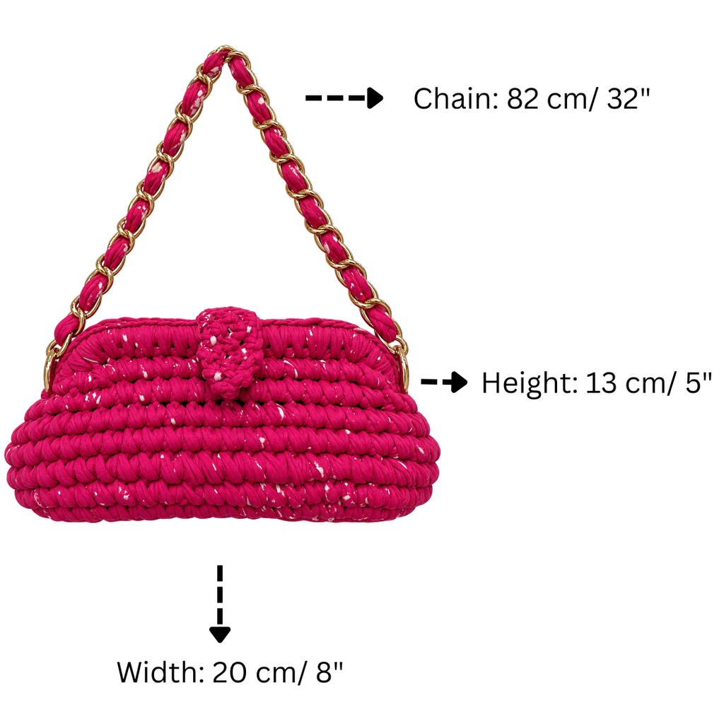 Crochet Snap Clutch | Fuchsia Pink / Hand or Shoulder Carry