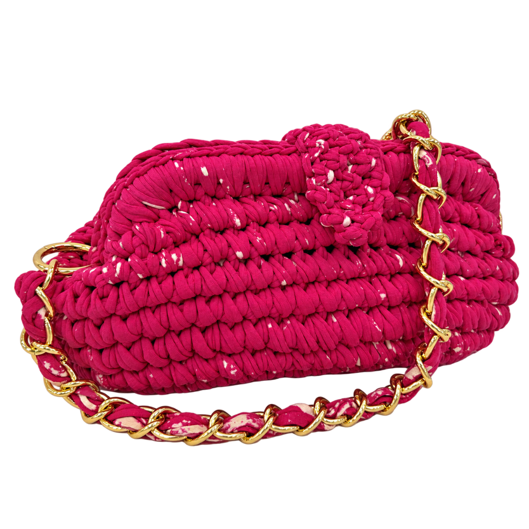 Crochet Snap Clutch | Fuchsia Pink / Hand or Shoulder Carry