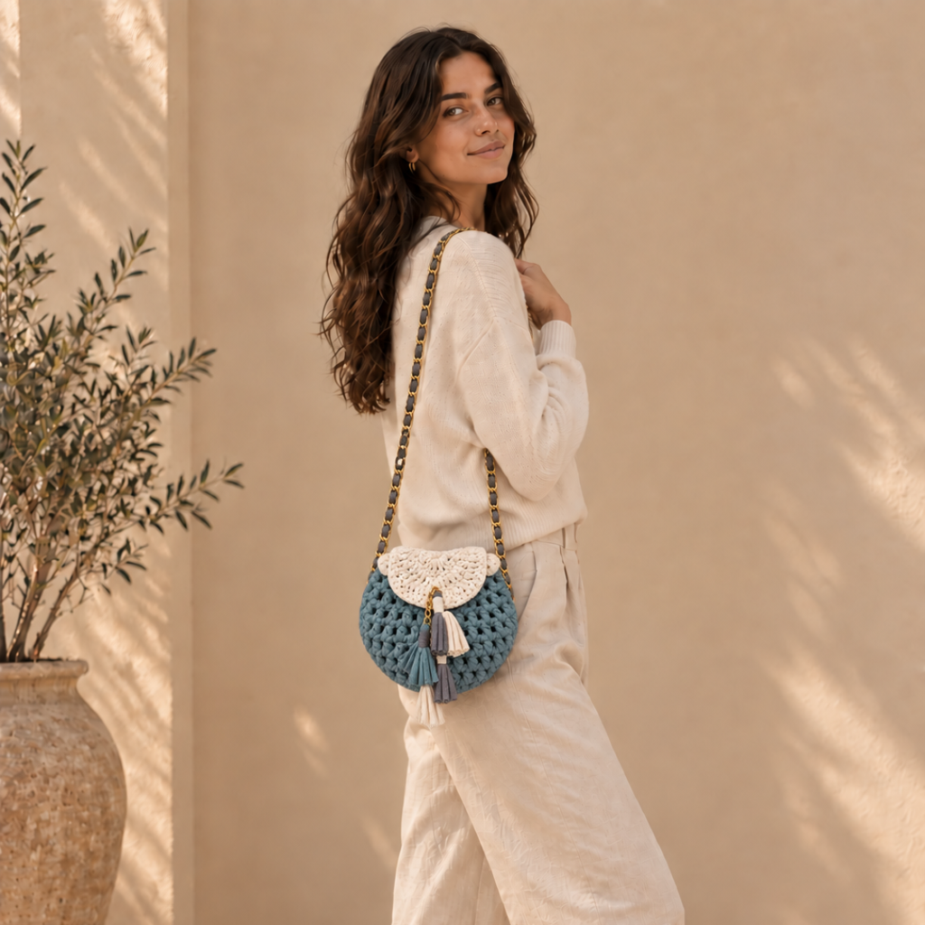 Petite Potli Ivory with Dusty Teal