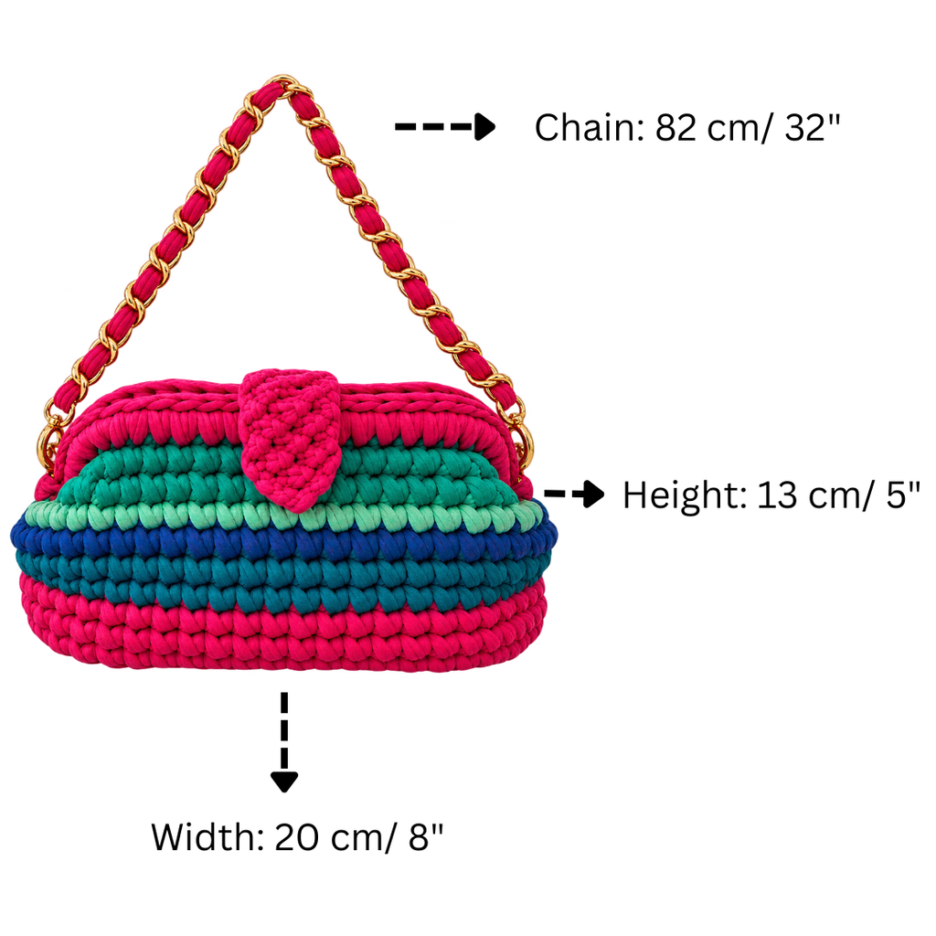 Crochet Snap Clutch | Bright Peacock / Hand or Shoulder Carry