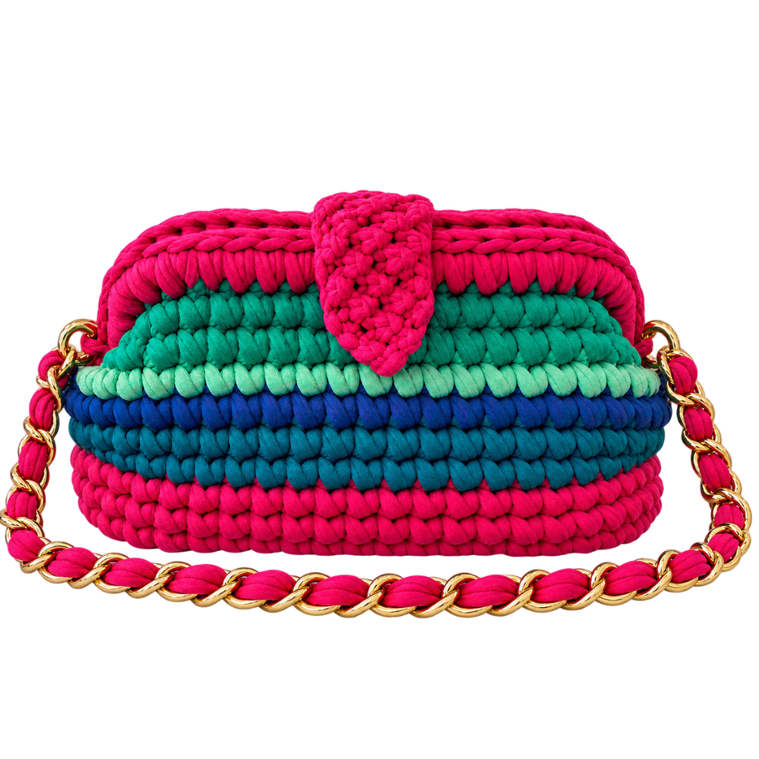 Crochet Snap Clutch | Bright Peacock / Hand or Shoulder Carry