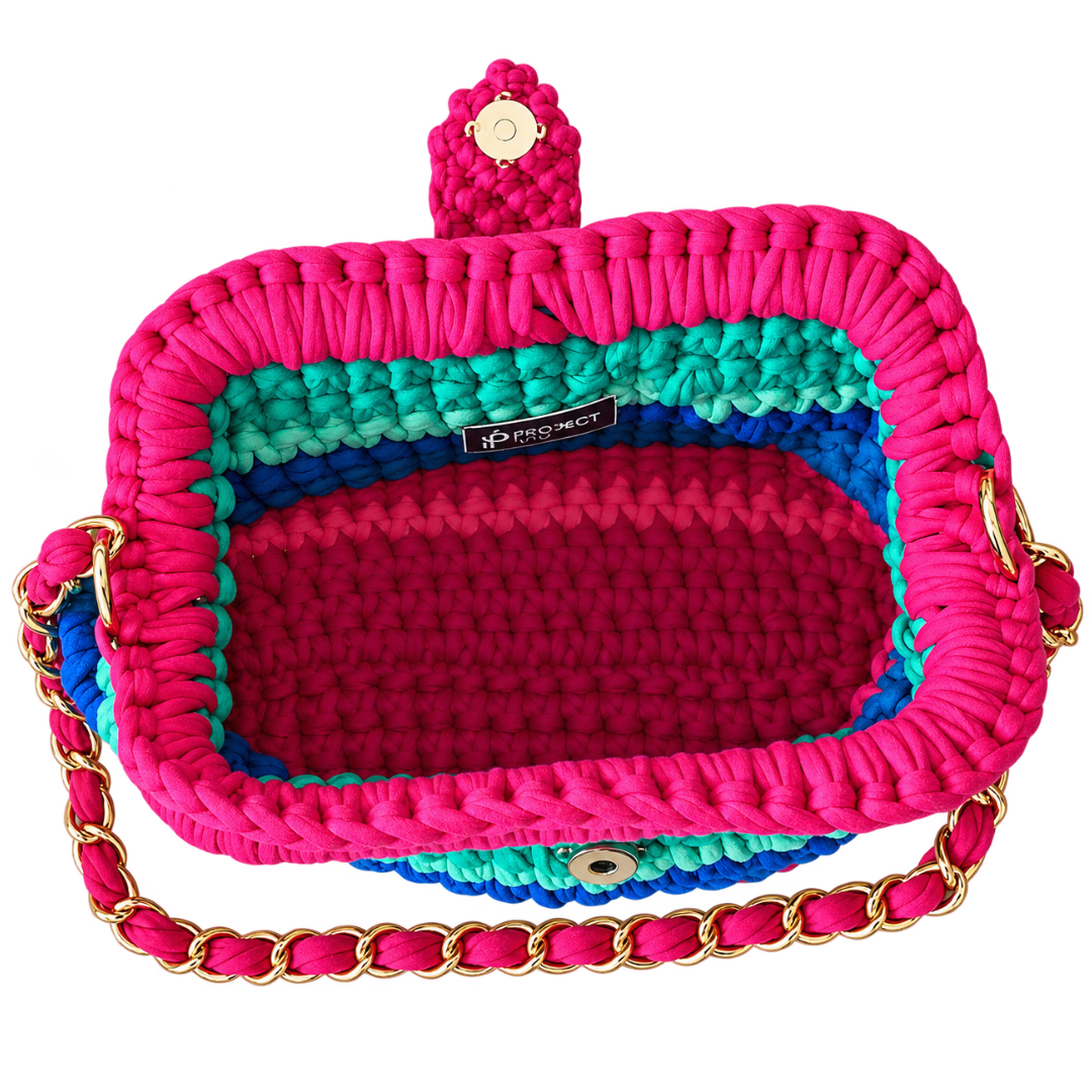 Crochet Snap Clutch | Bright Peacock / Hand or Shoulder Carry