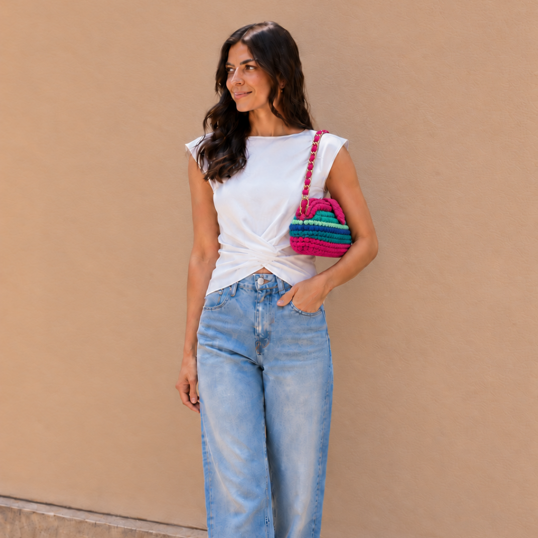 Crochet Snap Clutch | Bright Peacock / Hand or Shoulder Carry