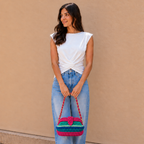 Crochet Snap Clutch | Bright Peacock / Hand or Shoulder Carry