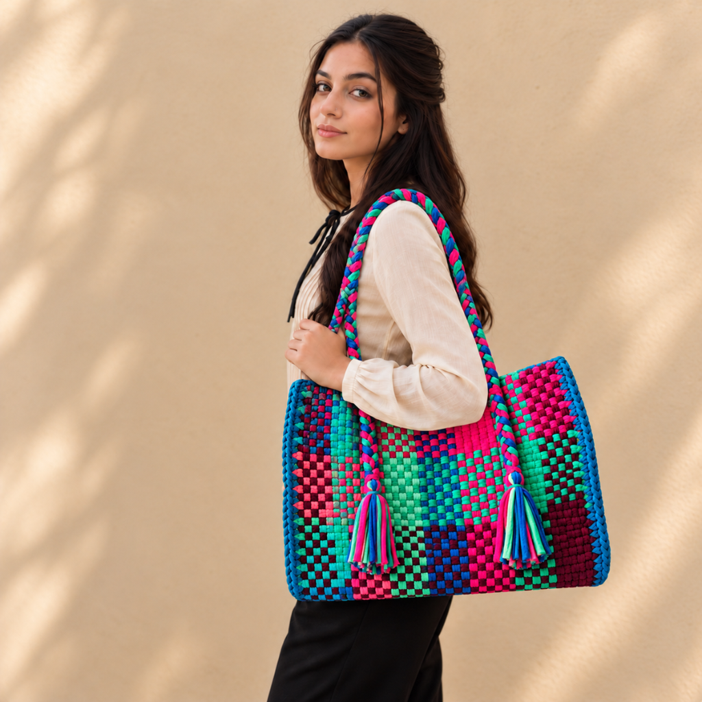 Oversized Tote / Hand / Shoulder Carry Midnight Peacock