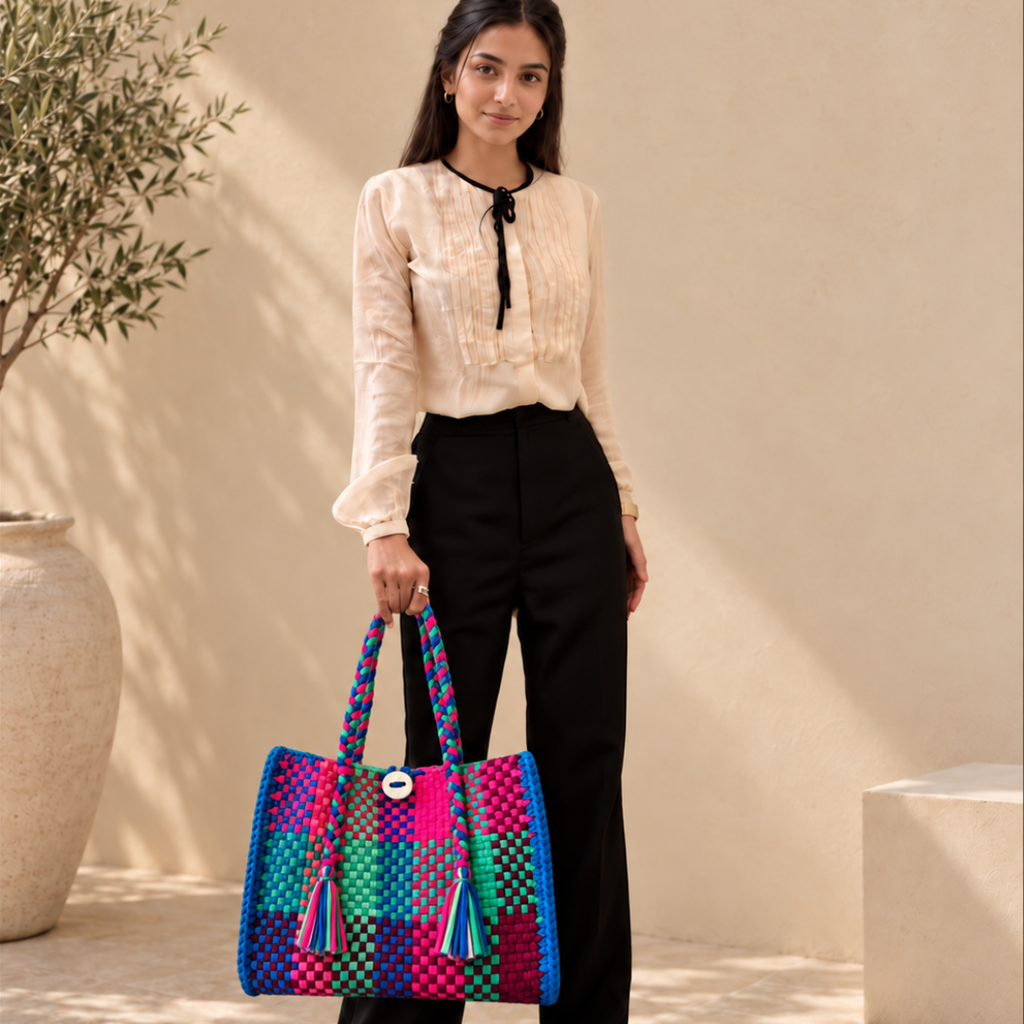 Oversized Tote / Hand / Shoulder Carry Midnight Peacock