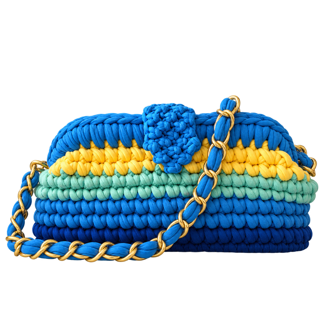 Crochet Snap Clutch | Sunlit Azure / Hand or Shoulder Carry