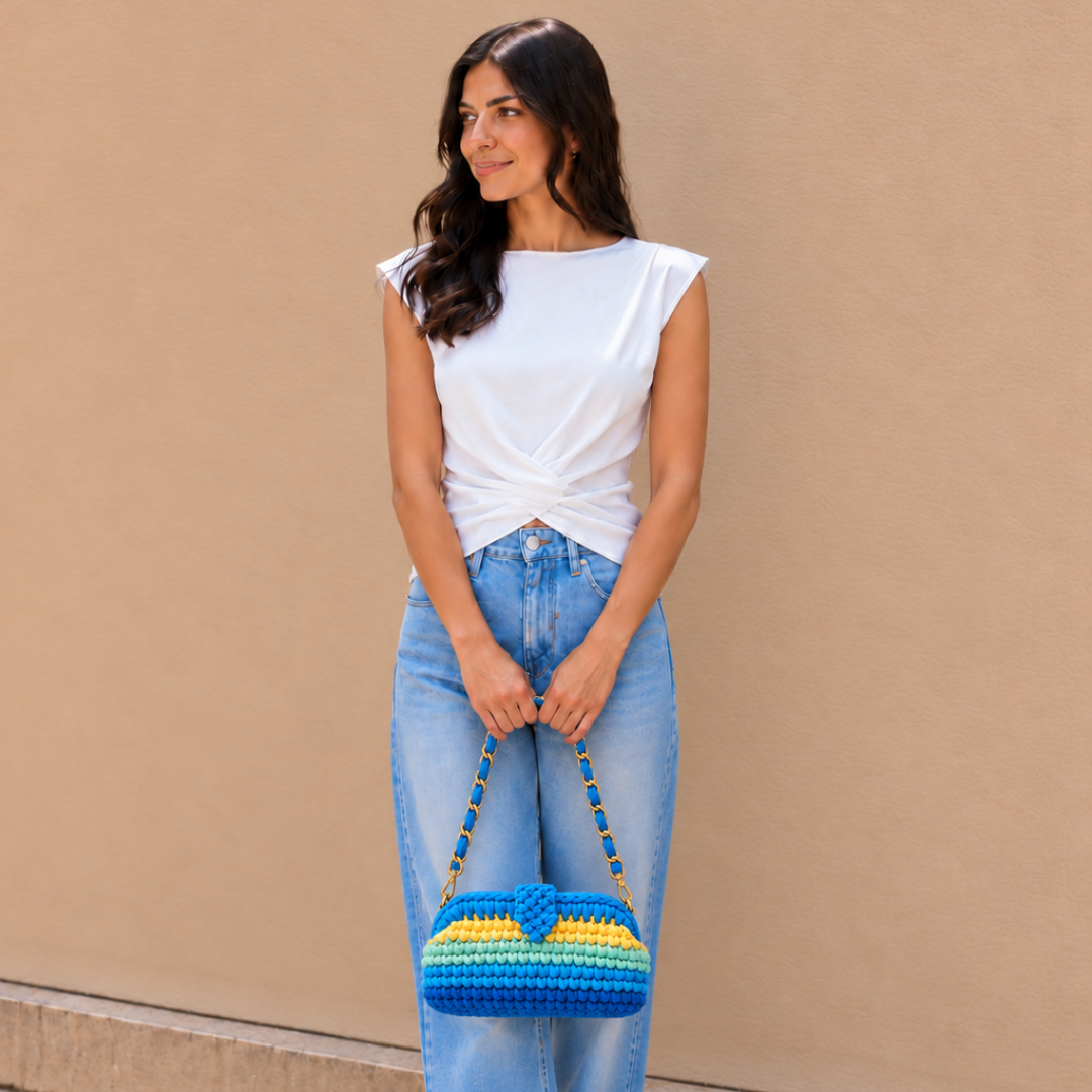Crochet Snap Clutch | Sunlit Azure / Hand or Shoulder Carry
