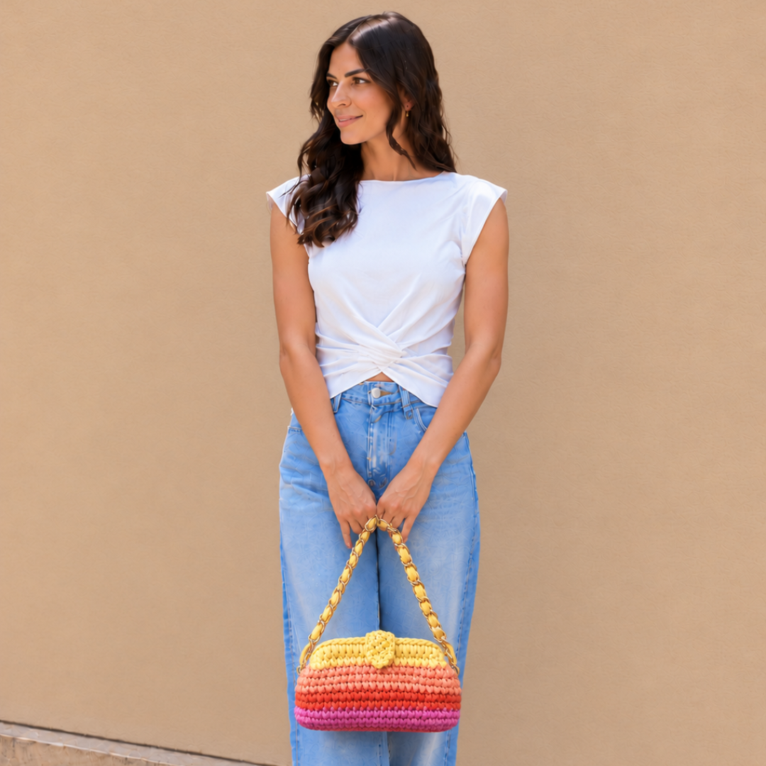 Crochet Snap Clutch | Rani Sunset/ Hand or Shoulder Carry