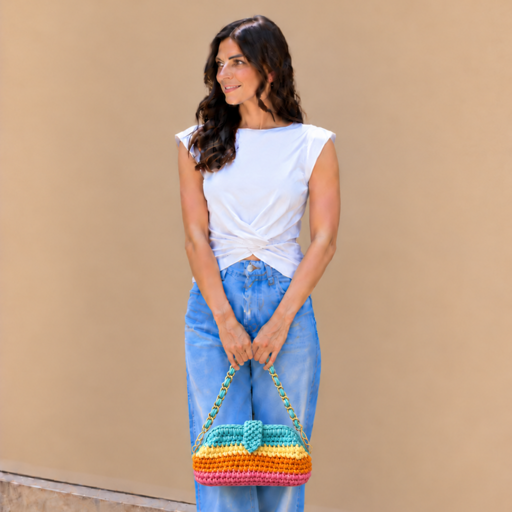 Crochet Snap Clutch | Tropical Sorbet/ Hand or Shoulder Carry