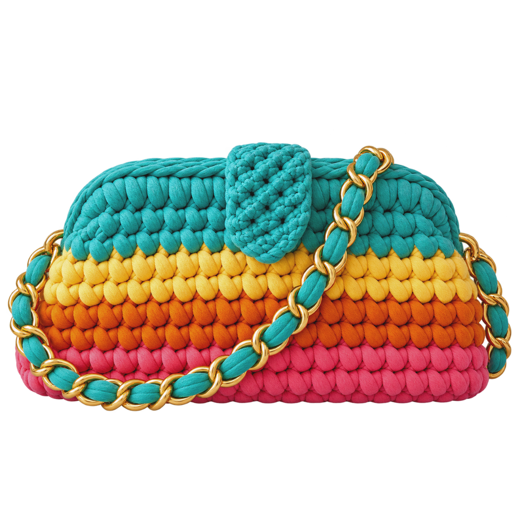 Crochet Snap Clutch | Tropical Sorbet/ Hand or Shoulder Carry