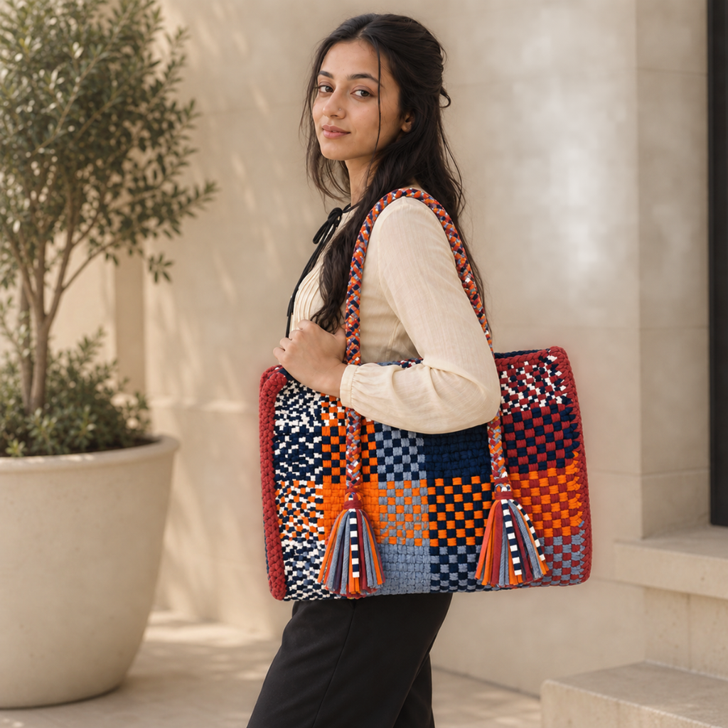 Oversized Tote / Hand / Shoulder Carry Navy Blue, Orange, Rust, Maroon, Denim Blue, Off White