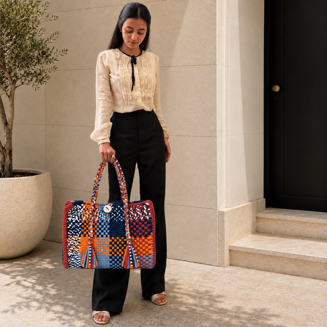 Oversized Tote / Hand / Shoulder Carry Navy Blue, Orange, Rust, Maroon, Denim Blue, Off White