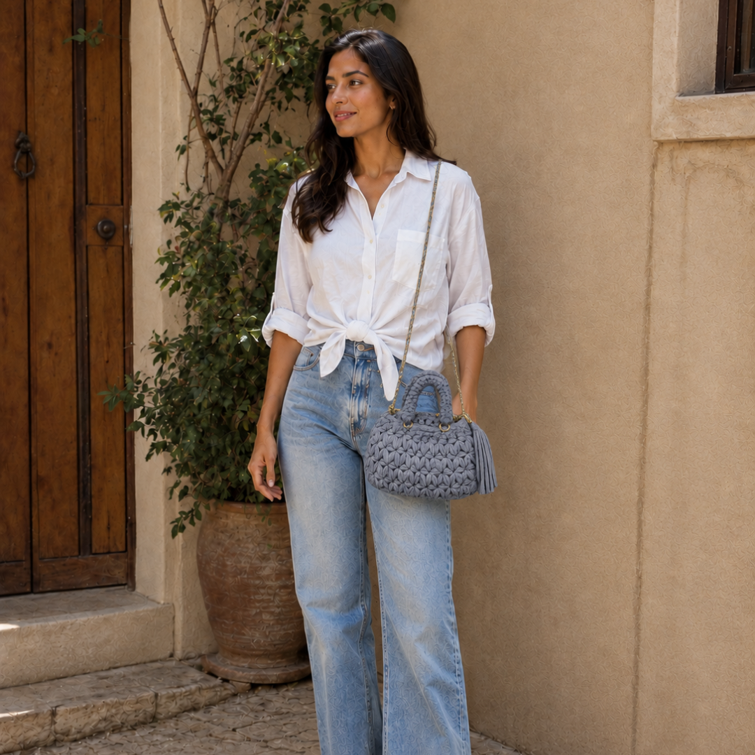 Fleur Bag | Grey / Hand, Shoulder or Crossbody Carry