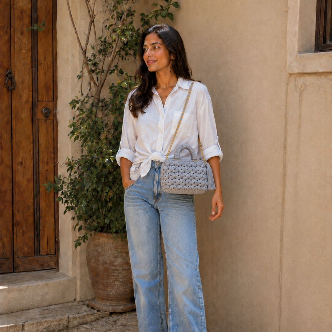Fleur Bag | Grey / Hand, Shoulder or Crossbody Carry