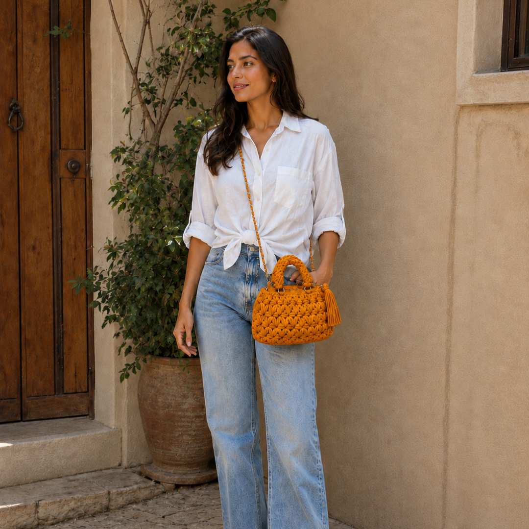 Fleur Bag | Mustard Orange / Hand, Shoulder or Crossbody Carry