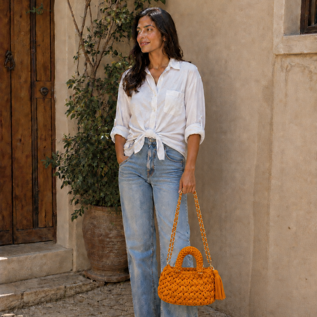 Fleur Bag | Mustard Orange / Hand, Shoulder or Crossbody Carry