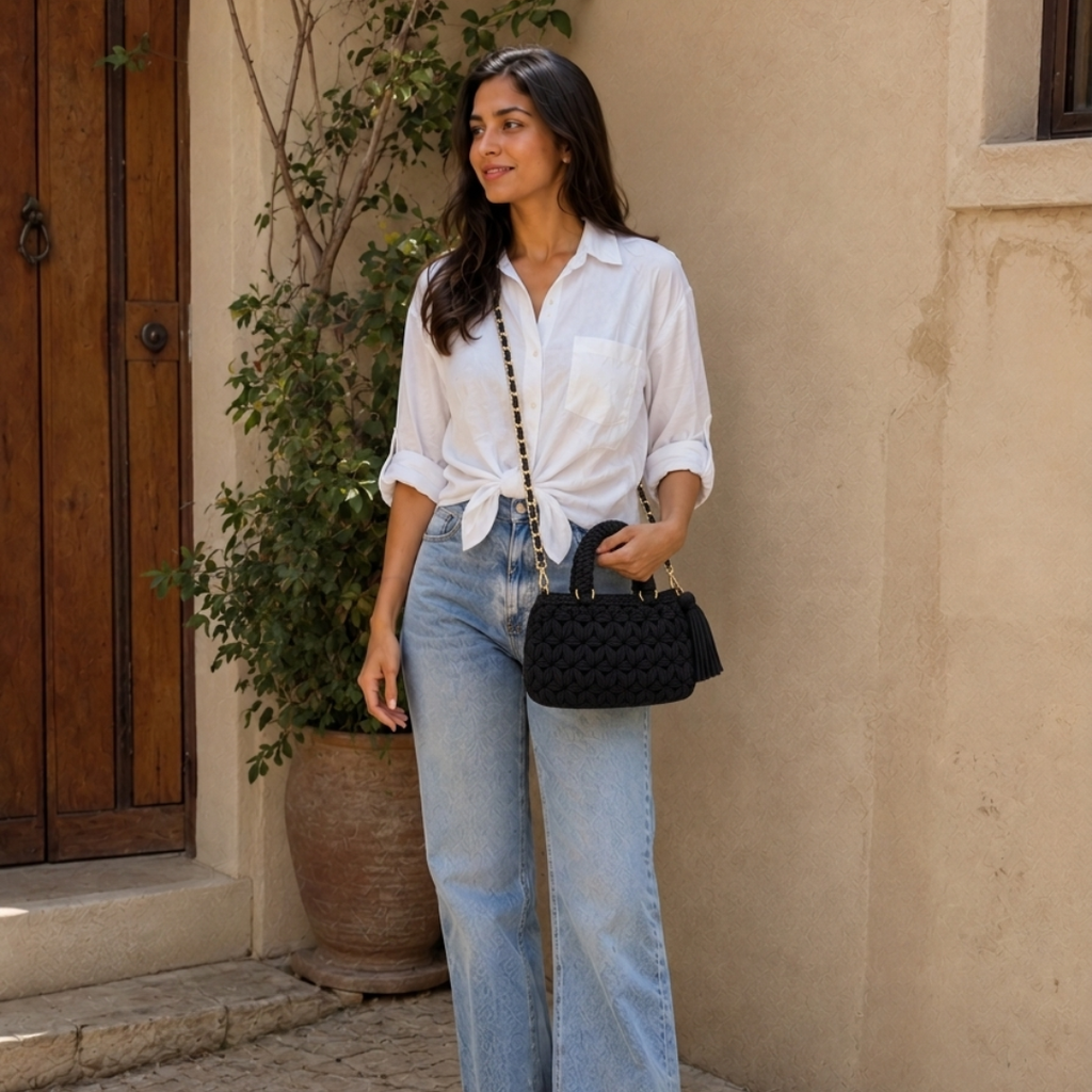 Fleur Bag | Black / Hand, Shoulder or Crossbody Carry