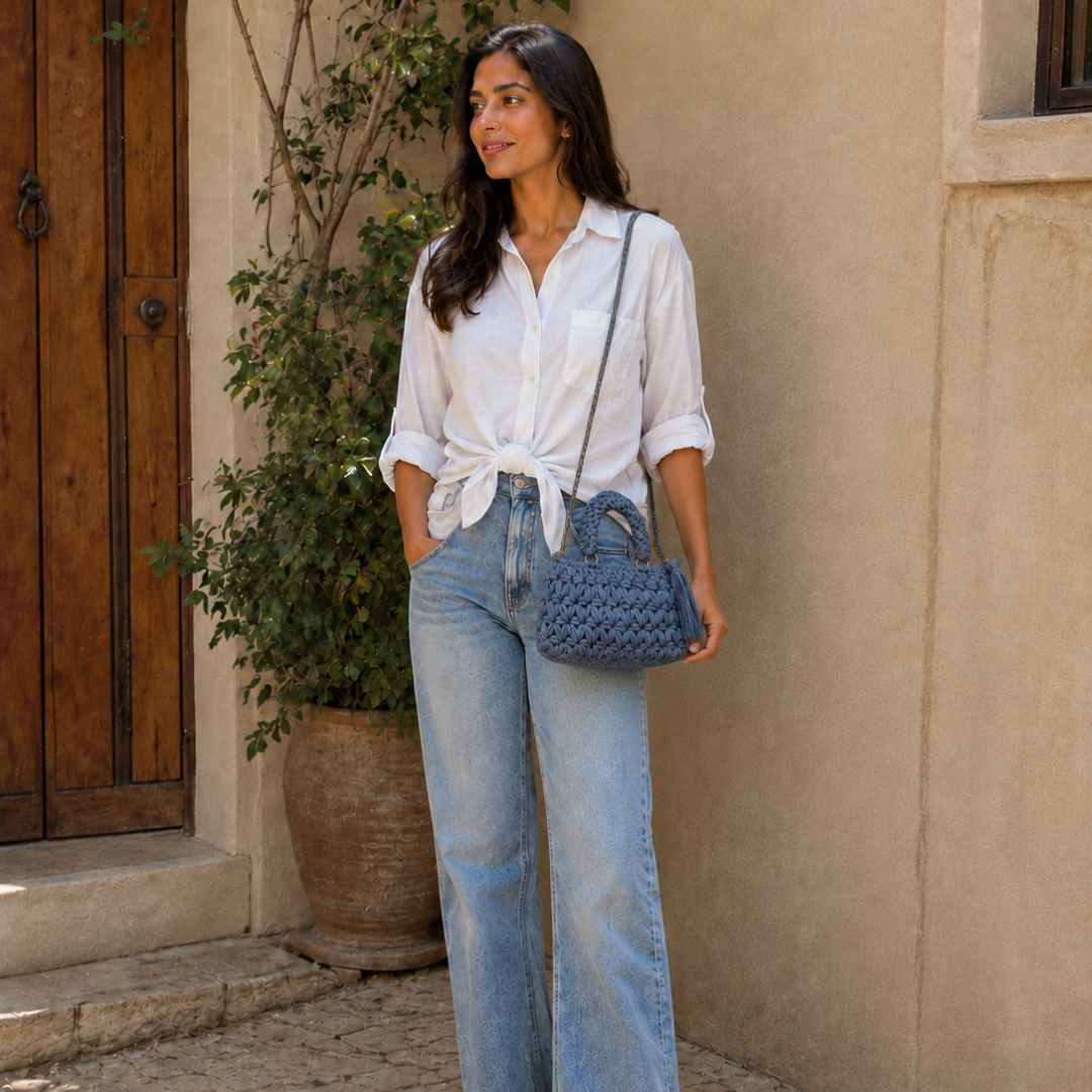 Fleur Bag | Stone Blue / Hand, Shoulder or Crossbody Carry