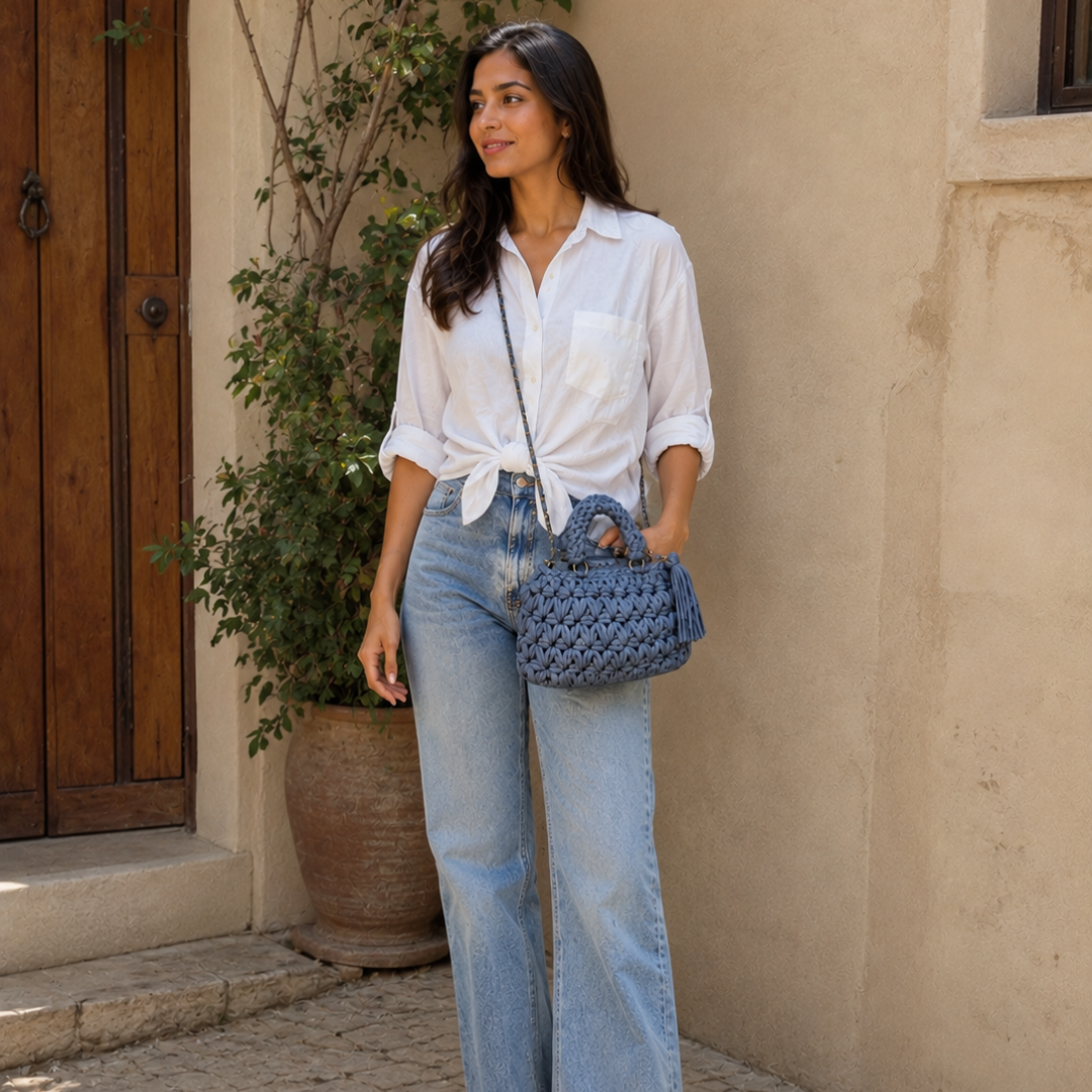 Fleur Bag | Stone Blue / Hand, Shoulder or Crossbody Carry