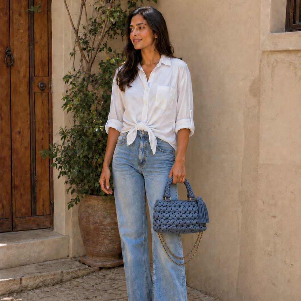Fleur Bag | Stone Blue / Hand, Shoulder or Crossbody Carry