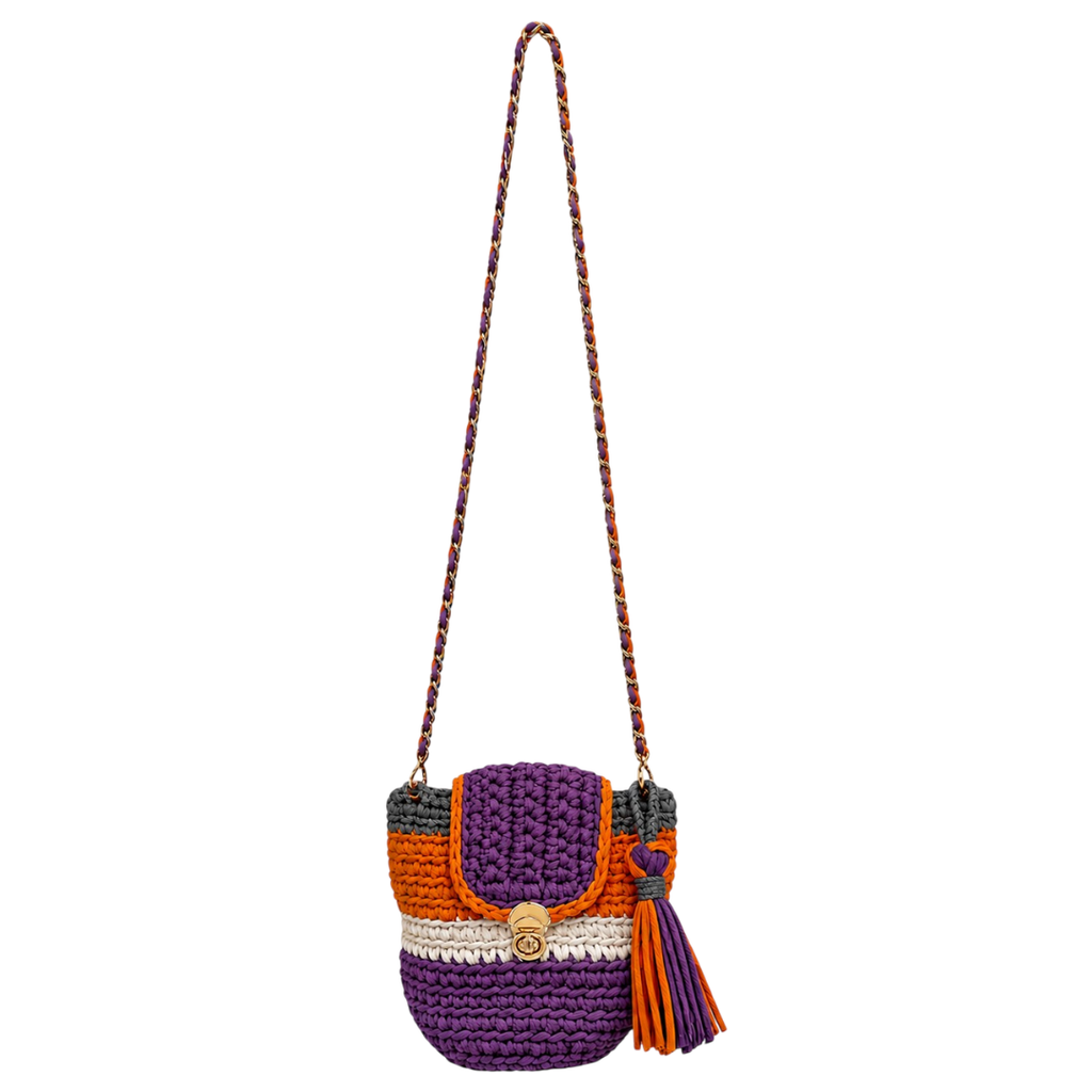 Crochet Bucket Sling | Purple, Stone Grey, Orange, White/ Shoulder or Crossbody Carry