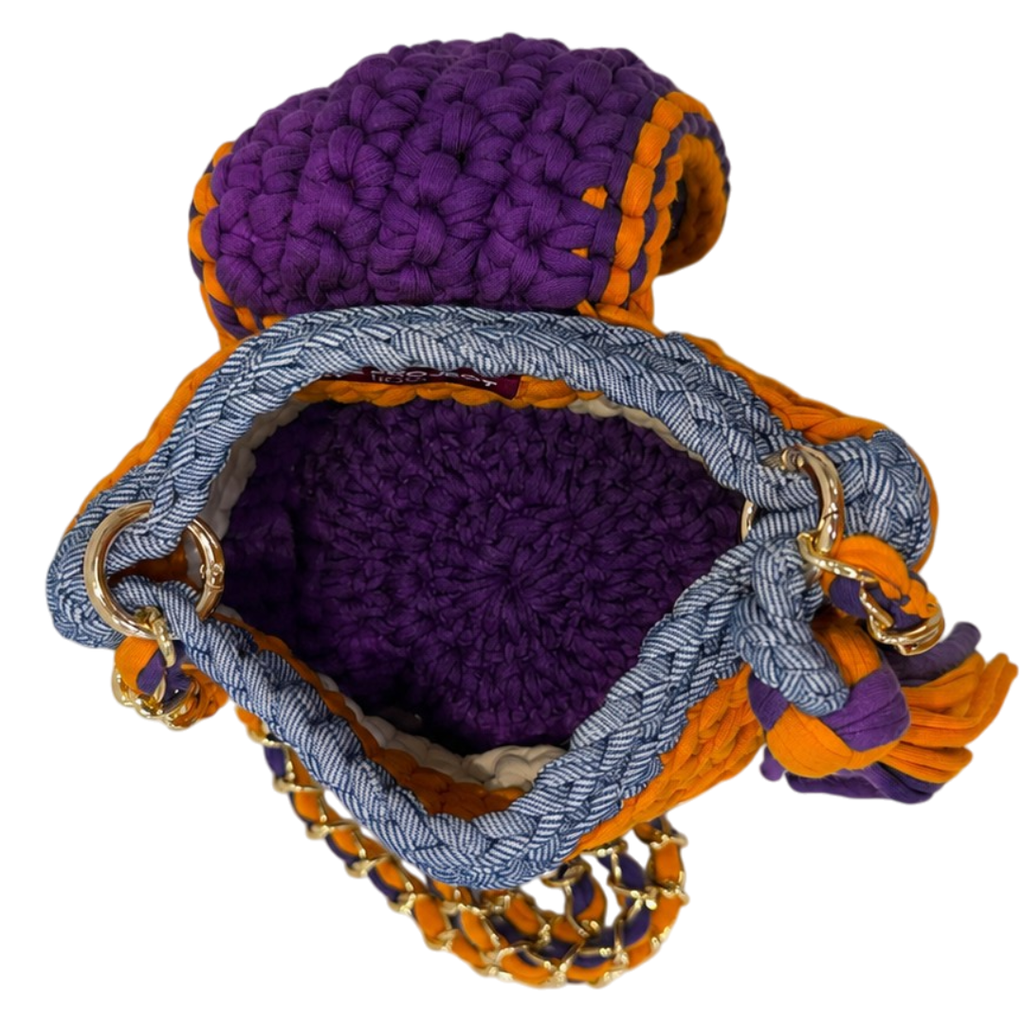 Crochet Bucket Sling | Purple, Stone Grey, Orange, White/ Shoulder or Crossbody Carry