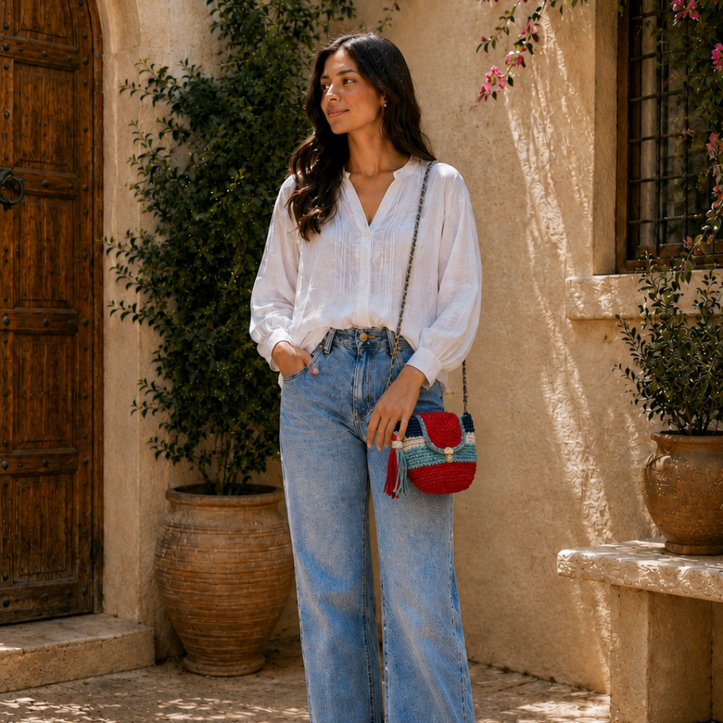 Crochet Bucket Sling | Red, Blue, White , Ice Blue/ Shoulder or Crossbody Carry