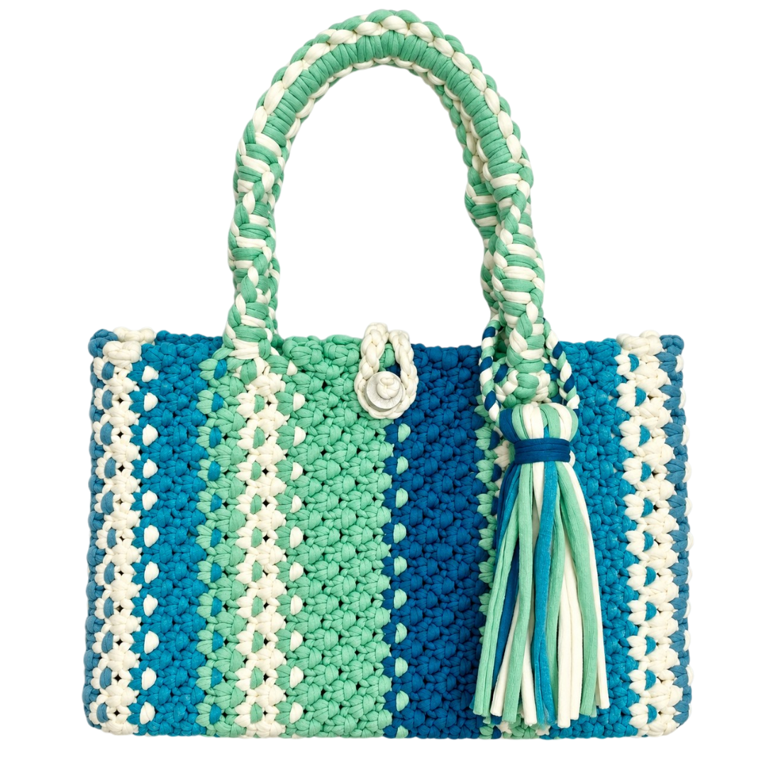Macrame Mini Blue, Aqua Off white Sea Green | Hand carry