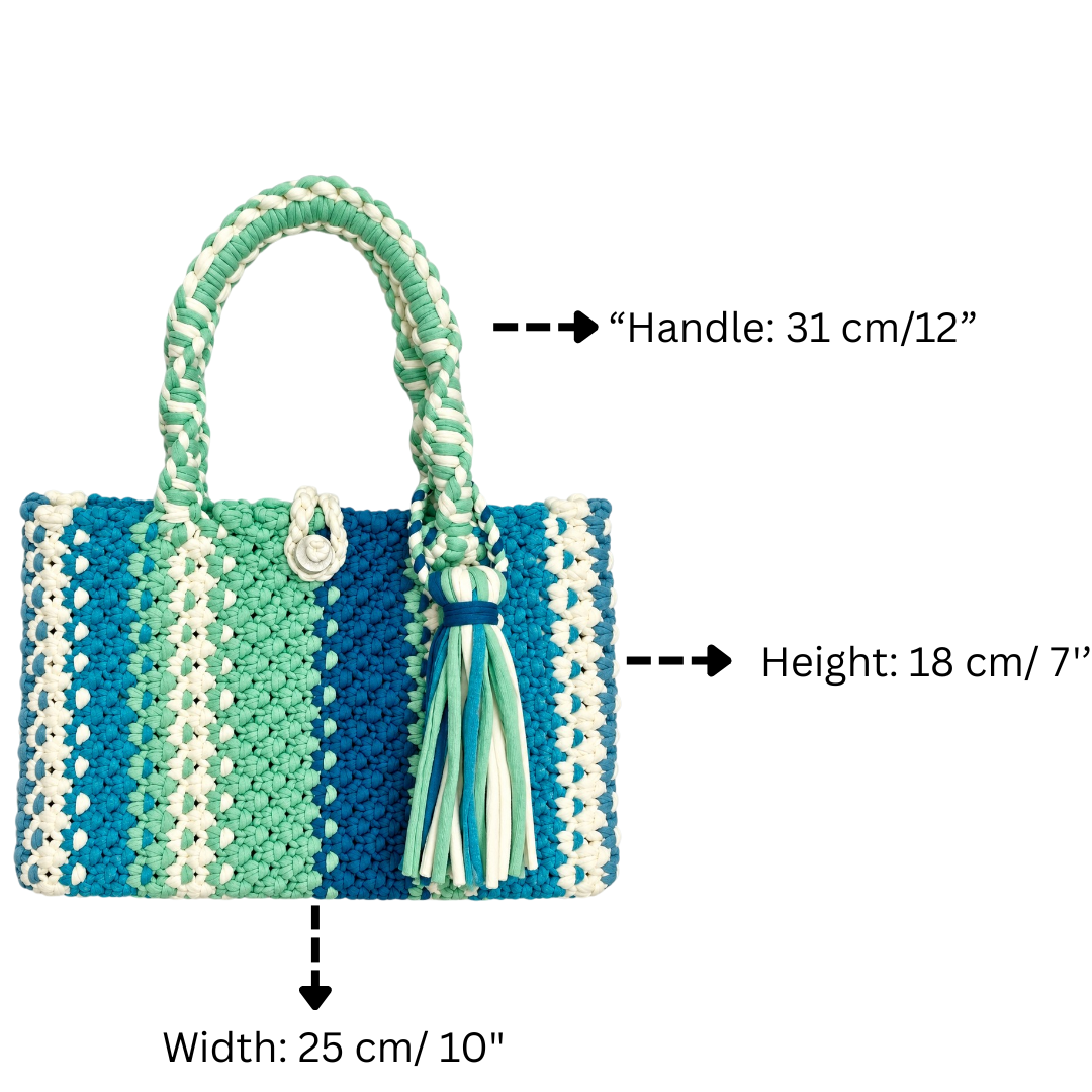 Macrame Mini Blue, Aqua Off white Sea Green | Hand carry