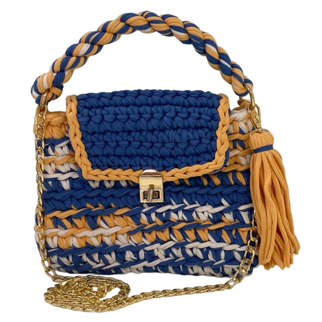 Crochet Purse | Royal Blue-Light Orange / Hand or Shoulder Carry