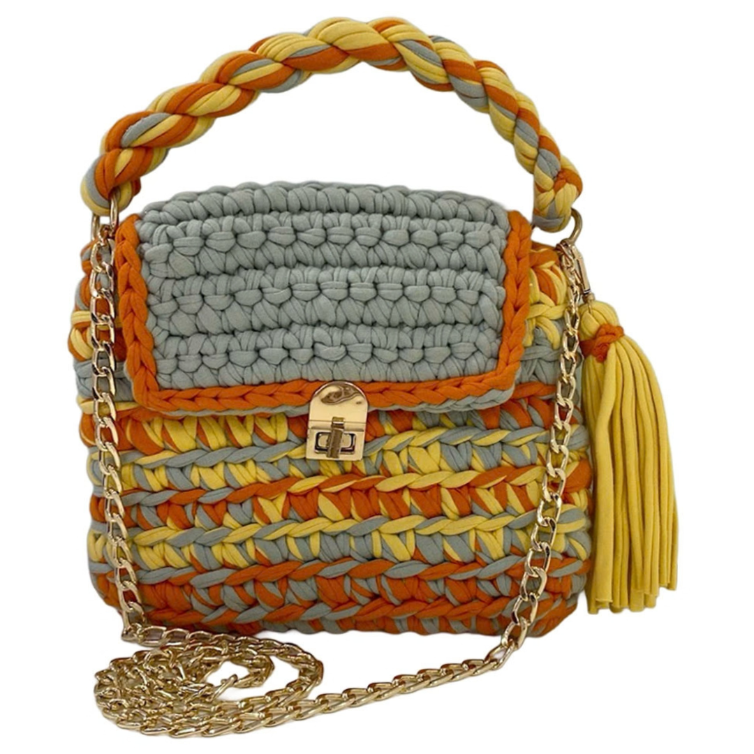 Crochet Purse | Sage-Yellow-Orange / Hand or Shoulder Carry
