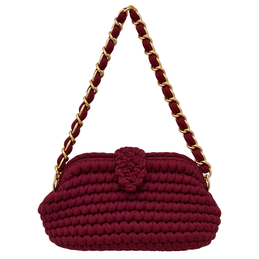 Crochet Snap Clutch | Maroon / Hand or Shoulder Carry