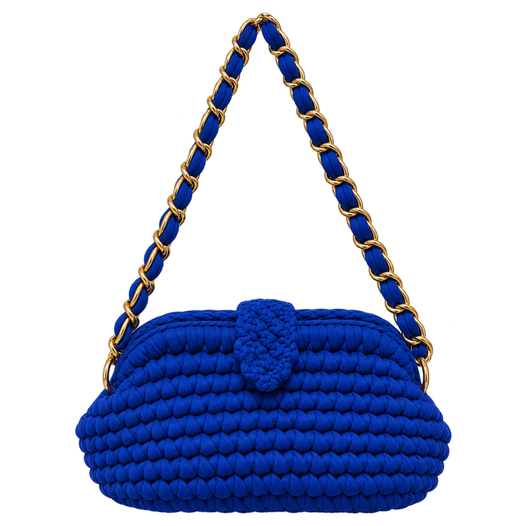 Crochet Snap Clutch | Royal Blue/ Hand or Shoulder Carry
