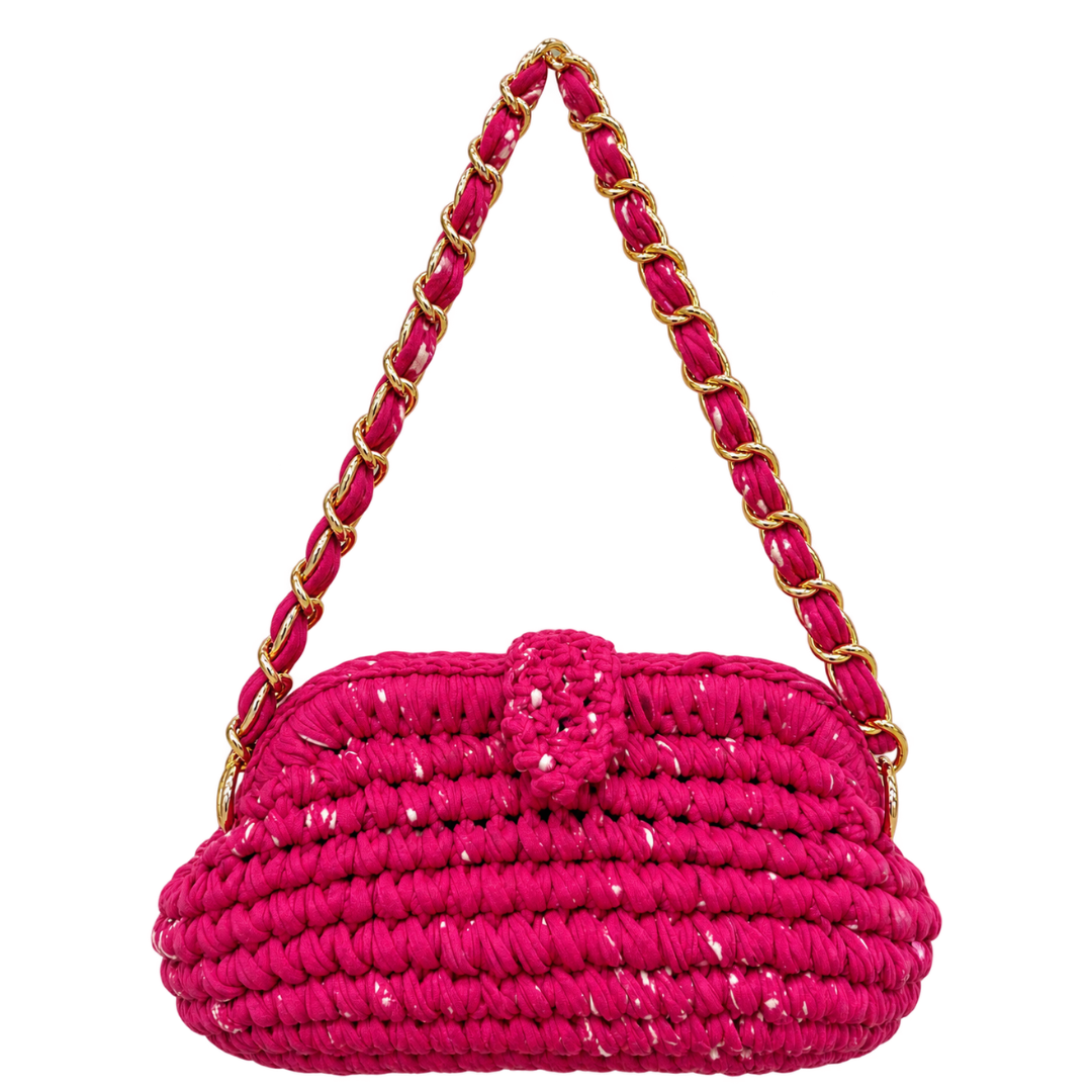 Crochet Snap Clutch | Fuchsia Pink / Hand or Shoulder Carry