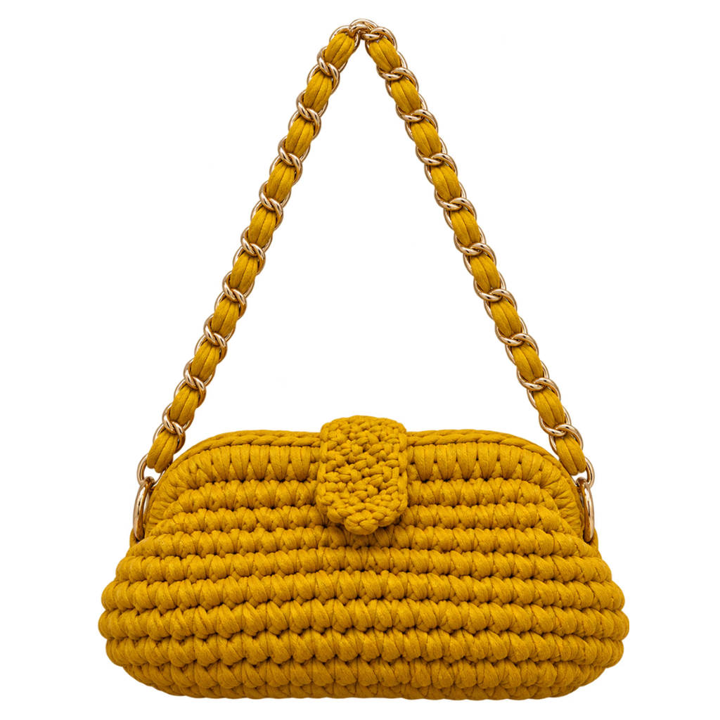 Crochet Snap Clutch | Mustard Yellow / Hand or Shoulder Carry