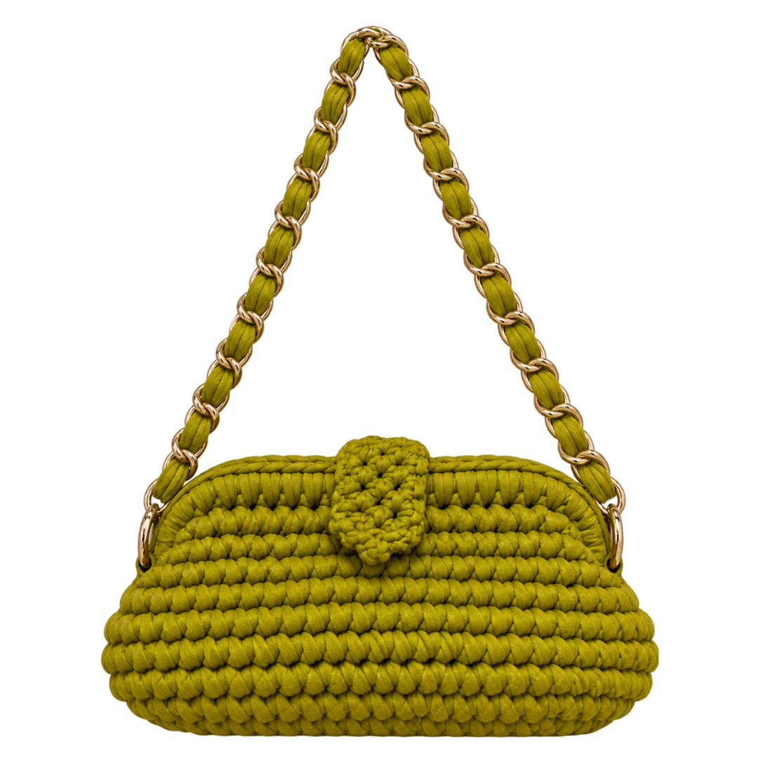 Crochet Snap Clutch | Olive / Hand or Shoulder Carry