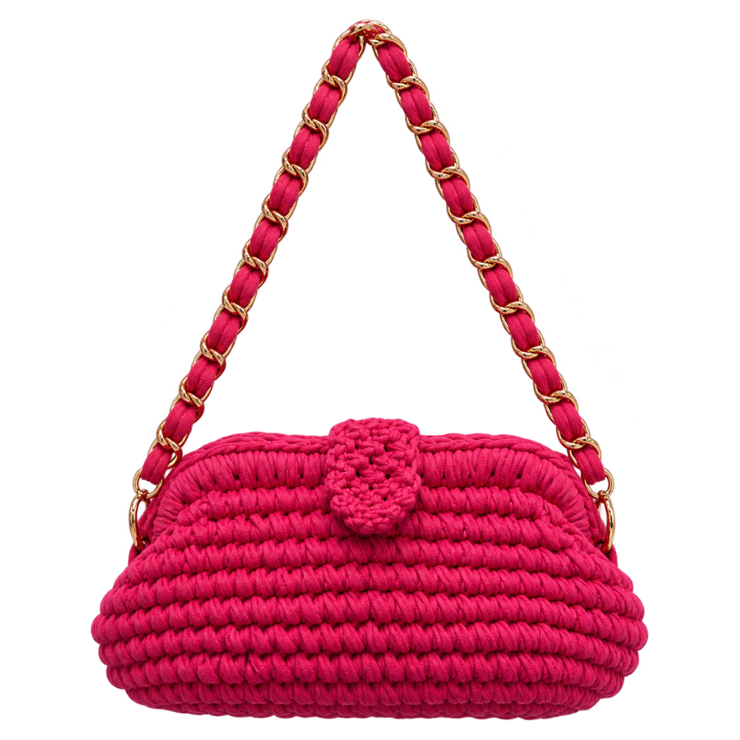 Crochet Snap Clutch | Hot Pink/ Hand or Shoulder Carry