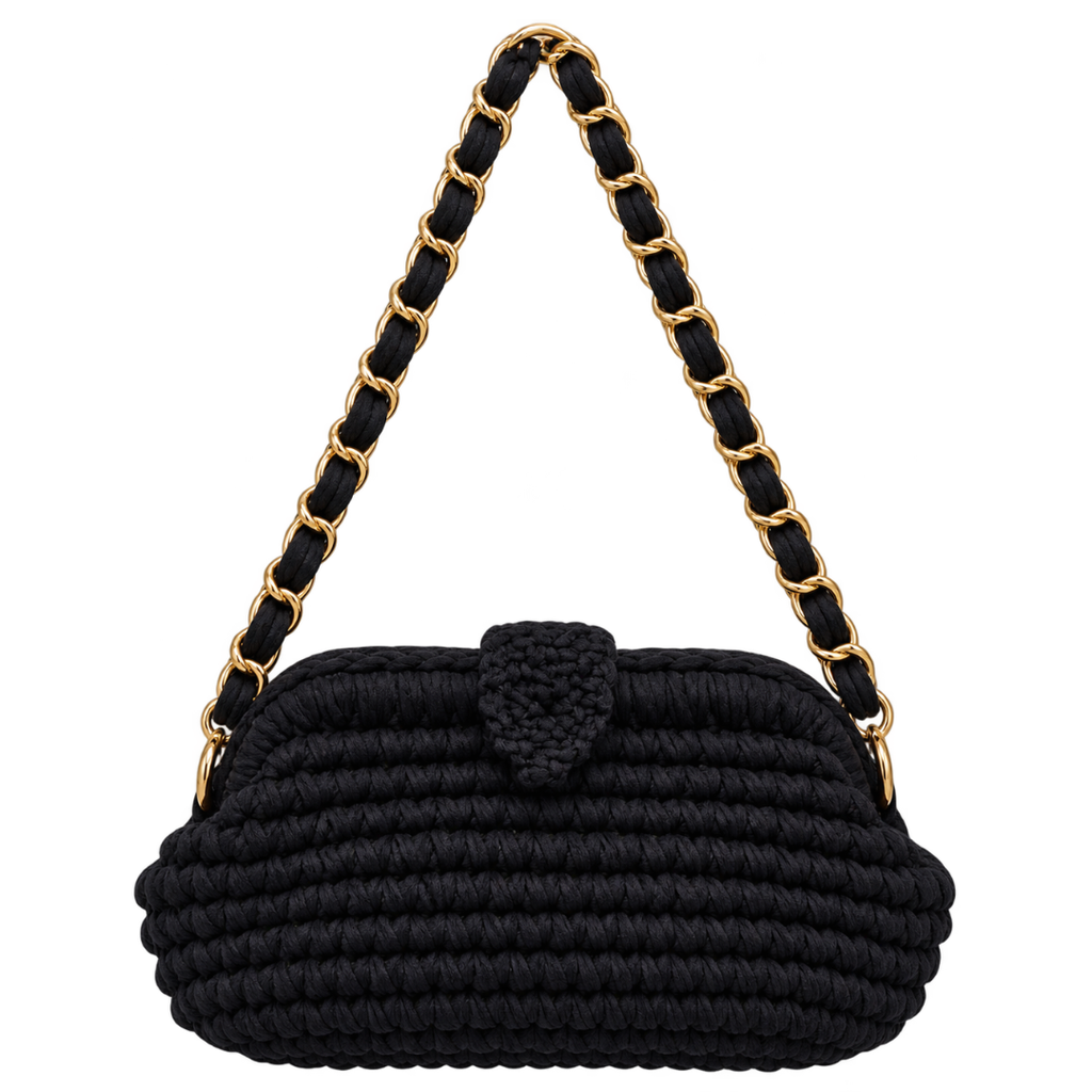Crochet Snap Clutch | Black / Hand or Shoulder Carry
