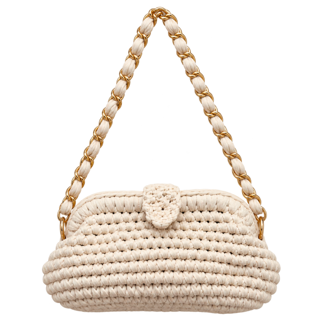 Crochet Snap Clutch | White / Hand or Shoulder Carry