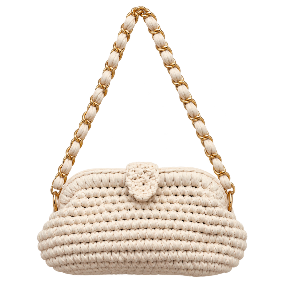Crochet Snap Clutch | White / Hand or Shoulder Carry