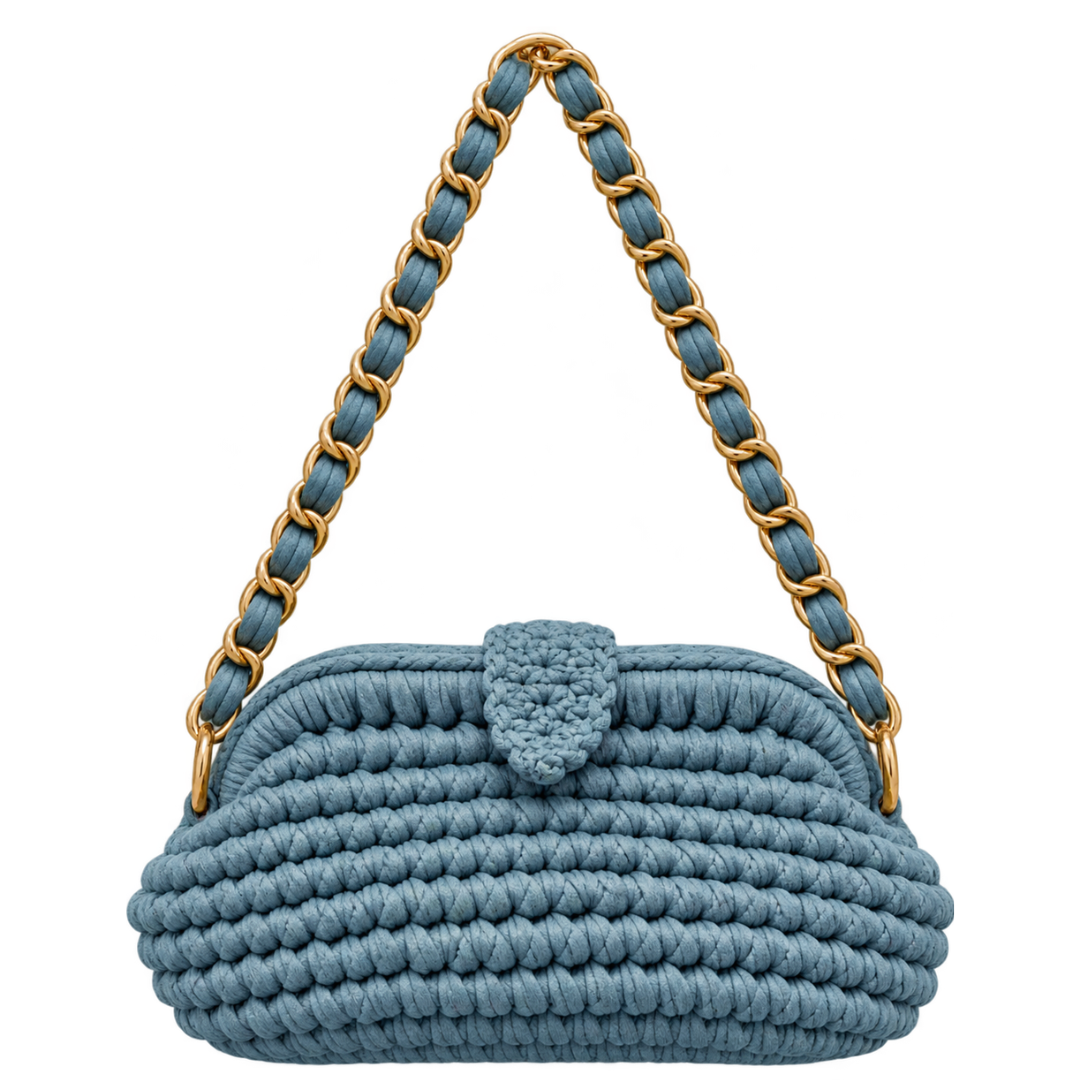 Crochet Snap Clutch | Dusty Blue / Hand or Shoulder Carry