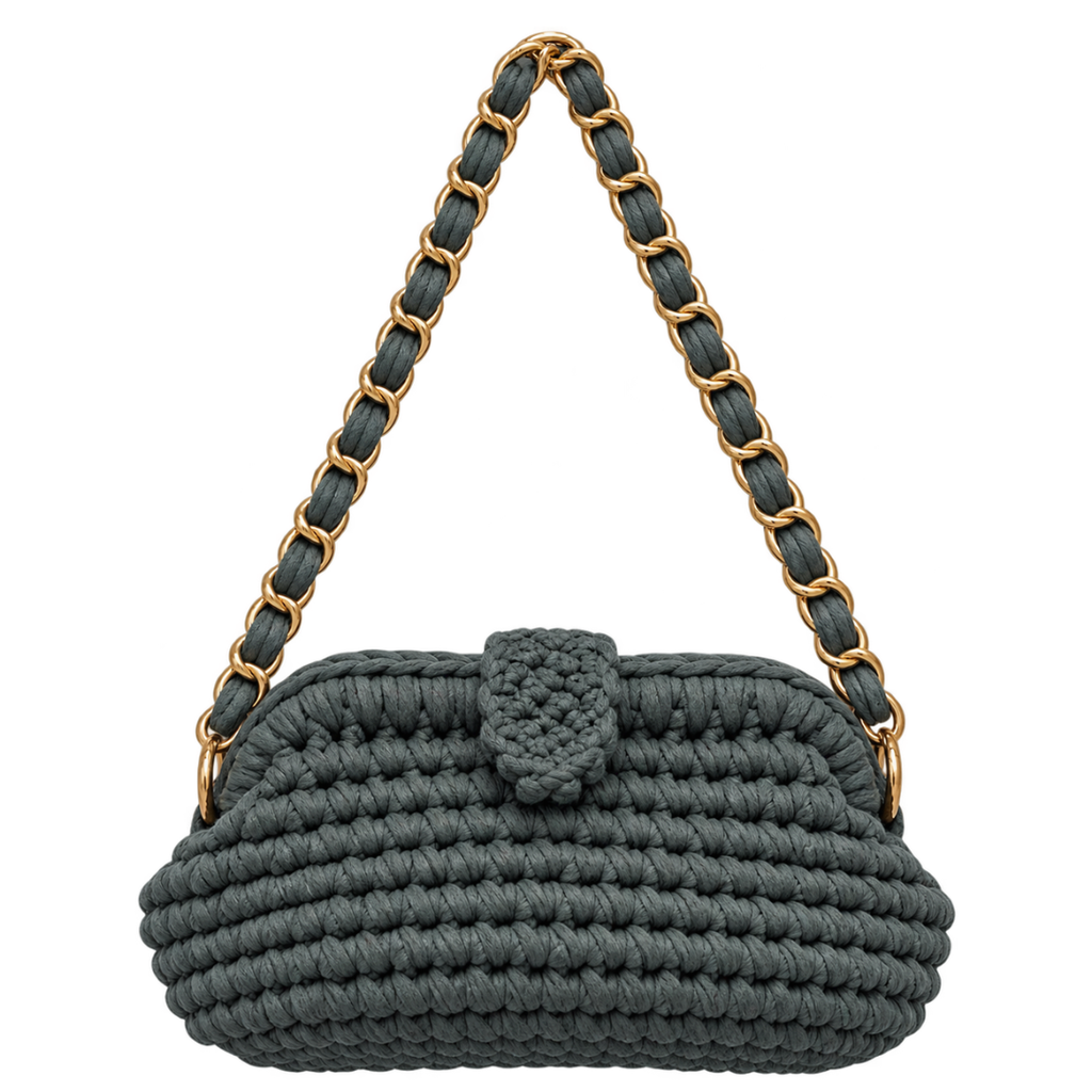 Crochet Snap Clutch | Ash Grey / Hand or Shoulder Carry