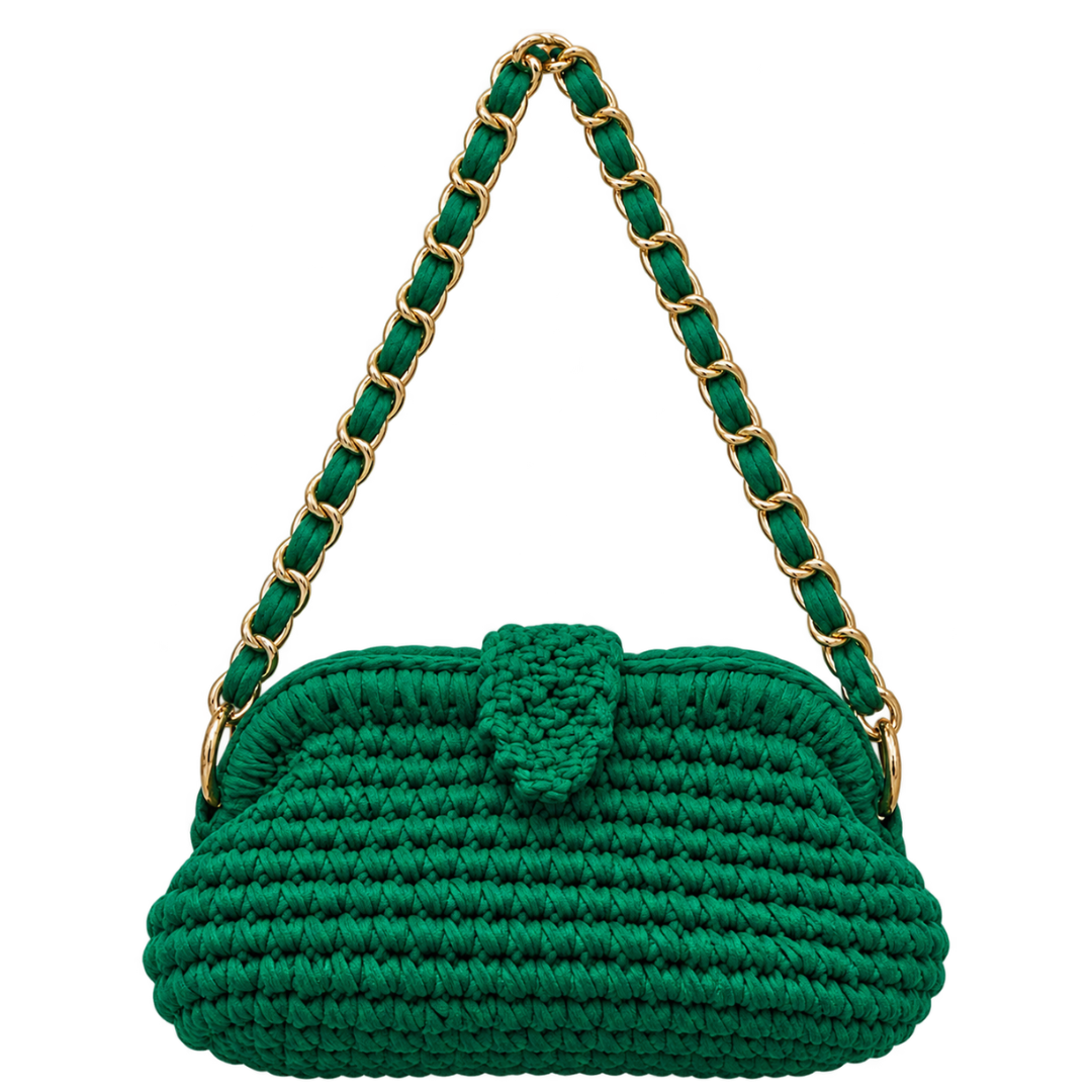 Crochet Snap Clutch | Green / Hand or Shoulder Carry