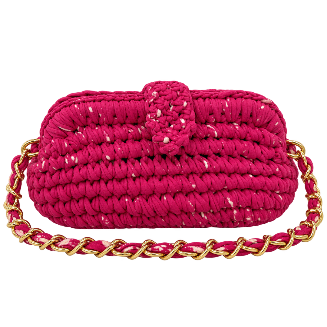 Crochet Snap Clutch | Fuchsia Pink / Hand or Shoulder Carry