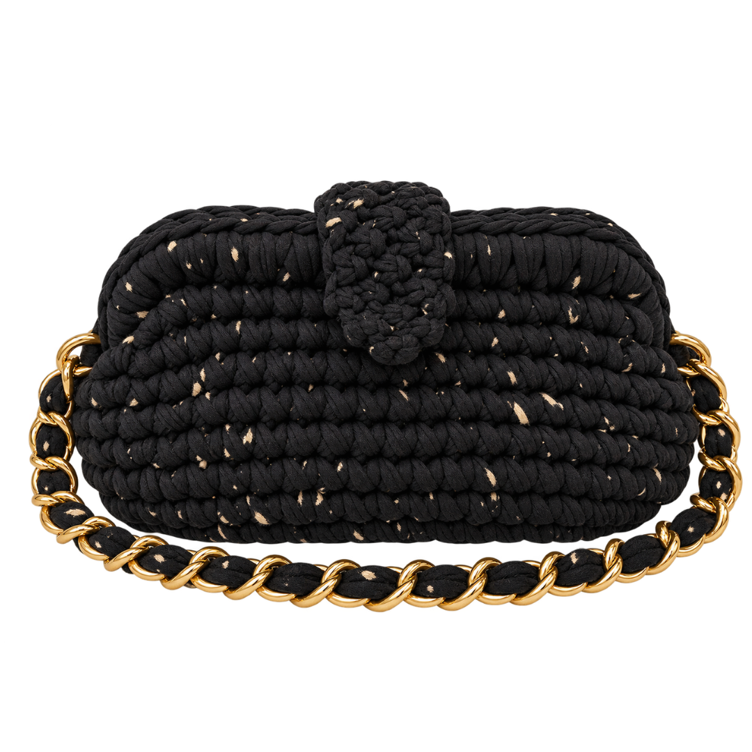 Crochet Snap Clutch | Black Sprinkle / Hand or Shoulder Carry