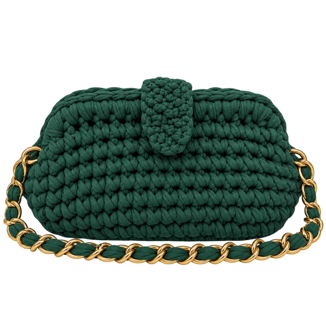 Crochet Snap Clutch | Deep Emerald / Hand or Shoulder Carry