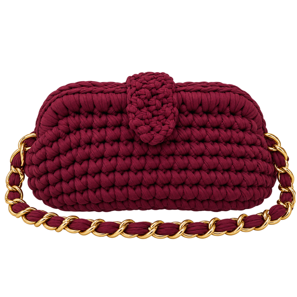 Crochet Snap Clutch | Burgundy/ Hand or Shoulder Carry