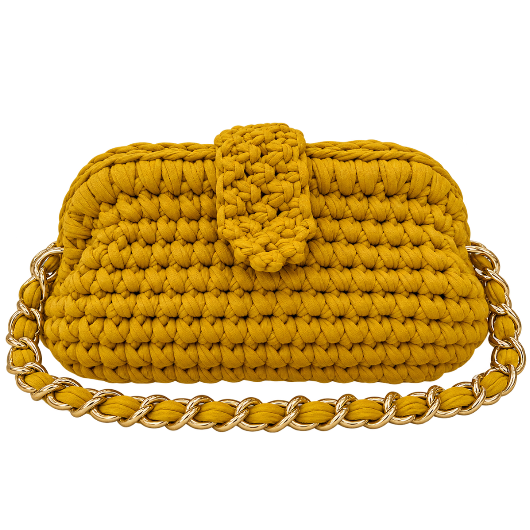 Crochet Snap Clutch | Mustard Yellow / Hand or Shoulder Carry
