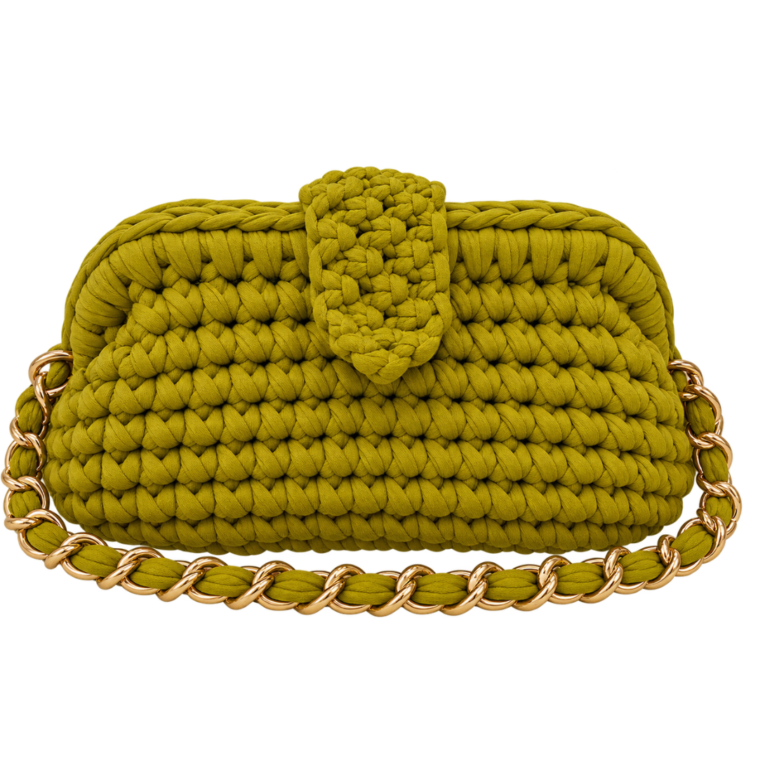 Crochet Snap Clutch | Olive / Hand or Shoulder Carry
